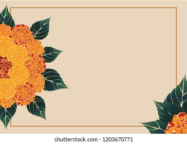 Marigold - Tagetes. Indian holiday Diwali. The illustration with traditional Flowers. Deepavali. Banner, cover,  invitation, greeting card. 