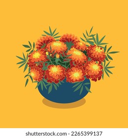 marigold en un jarrón vectorial de arte