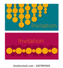 Marigolds geometric floral pattern in Indian style. Vector illustration for card, invitation. India traditional floral in decorative abstract style.
