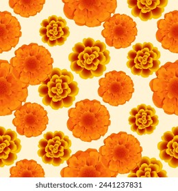 Marigolds on a light background.Indian holiday Diwali.Mexican holiday of the dead.Vector seamless pattern