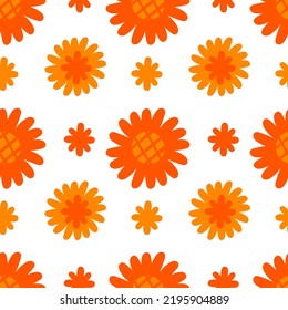 Ringelblume Muster auf weißem Hintergrund, Cartoon-Vektormuster. Ingwer-Blumenmuster