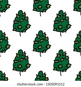 Marihuana Bud Seamless Doodle Patrón, Ilustración vectorial