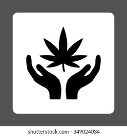 Marihuana Care vector icon. Style is flat rounded square button, black and white colors, gray background.