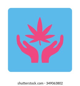 Marihuana Care vector icon. Style is flat rounded square button, pink and blue colors, white background.