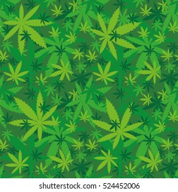 Marihuana leaves seamless pattern in shades of green vector illustration