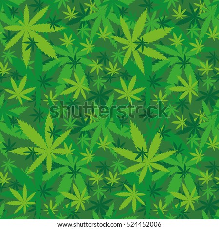 Marihuana leaves seamless pattern in shades of green vector illustration
