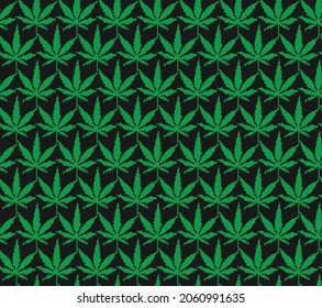 
marihuna vector leaf seamless pattern, green cannabis leaf on black background.