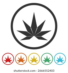 Marijuana abstract logo icon. Set icons in color circle buttons