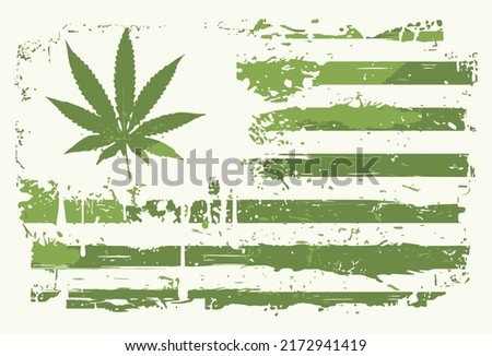 Marijuana American Flag With Grunge Effect. Cannabis Leaf American Flag Illustration Vector.
