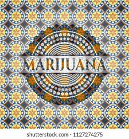 Marijuana arabesque style emblem. arabic decoration.