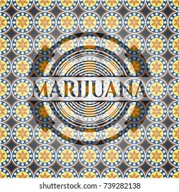Marijuana arabic badge background. Arabesque decoration.