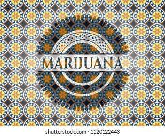Marijuana arabic style badge. Arabesque decoration.