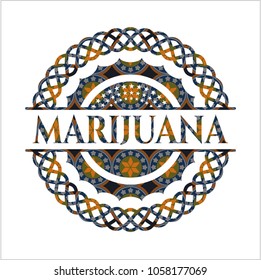    Marijuana arabic style emblem. Arabesque decoration.