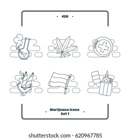 Marijuana Attributes Icons Set Black One