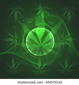Marijuana background. Green marijuana leaves on a dark background. Smoke.