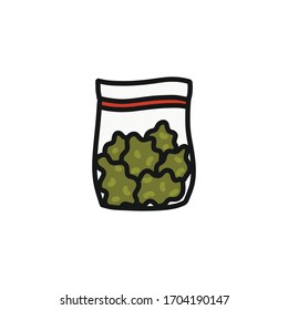 marijuana bag doodle icon, vector illustration 