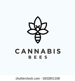 marijuana bee logo design vector illustration