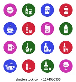 Marijuana Beverages Icons. White Flat Design In Circle. Vector Illustration. 