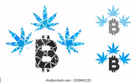 Marijuana Bitcoin business composition of abrupt parts in various sizes and color tinges, based on marijuana Bitcoin business icon. Vector abrupt items are united into composition.