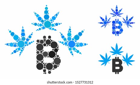 Marijuana Bitcoin business composition of round dots in various sizes and color tones, based on marijuana Bitcoin business icon. Vector round dots are united into blue composition.
