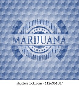 Marijuana blue badge with geometric background.