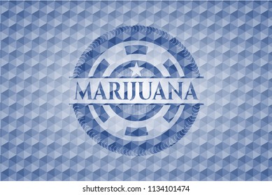 Marijuana blue badge with geometric pattern.