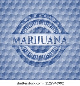 Marijuana blue emblem with geometric background.