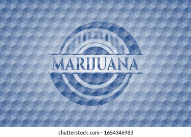 emblema hexágono azul marihuana. Ilustración vectorial. Detallado.