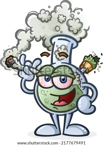 A marijuana bong vector cartoon character illustration smoking a joint