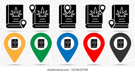 Marihuana, icono del libro en el juego de localizaciones. Glifo simple, elemento de ilustración plana de iconos temáticos de marihuana