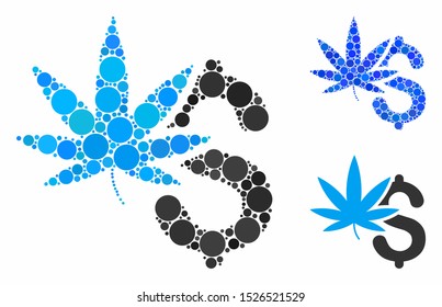 Marijuana business composition for marijuana business icon of small circles in variable sizes and color tones. Vector random circles are organized into blue mosaic.