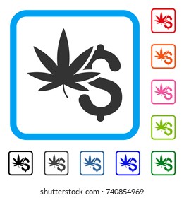 Marijuana Business icon. Flat gray pictogram symbol inside a light blue rounded square. Black, gray, green, blue, red, orange color variants of Marijuana Business vector.