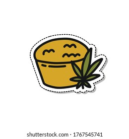 pegatina de ícono del doodle del pastel de marihuana, ilustración vectorial