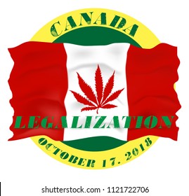 Marijuana Canada Icon design October 17 2018.Legalization of cannabis in Canada.Canadian flag with marijuana leaf Legal Medical isolate Background vector for print,icon,logo,web,template,cover,flyer.
