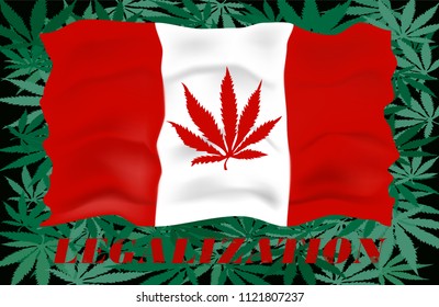 Marijuana Canada Icon design October 17 2018.Legalization of cannabis in Canada.Canadian flag with marijuana leaf Legal Medical Background vector for print,icon,logo,web,template,cover,fly