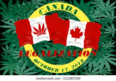 Marijuana Canada Icon design October 17 2018.Legalization of cannabis in Canada.Canadian flag with marijuana leaf Legal Medical Background vector for print,icon,logo,web,template,cover,fly
