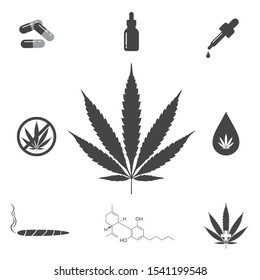 Marijuana cannabidiol CBD oil vector icon set in flat style and in black and white 9 pcs