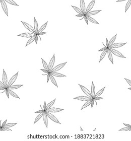 Marijuana or cannabiis leaves seamless pattern. Hemp vector leaf isolated on white background 