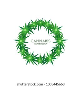 Marijuana, cannabis circular leaf logo, Realistic on White Blackground vector