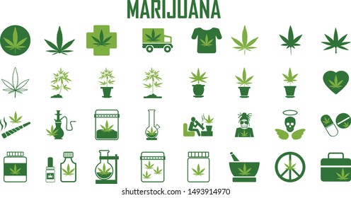 marijuana, cannabis, leaf, weed, medical, drug  flat icons. mono vector symbol 