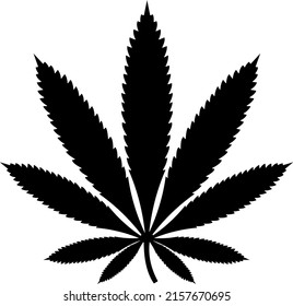 Marijuana or cannabis leaf,simple vector illustration.Black color.