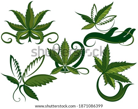 Marijuana, cannabis logo graphics. Set of green medical cannabis emblem, logo 