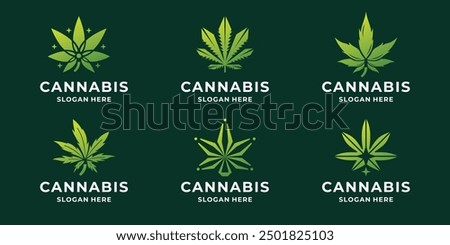 Marijuana cannabis logos set. Leaf weed hemp logo. modern concept, vector illustration.