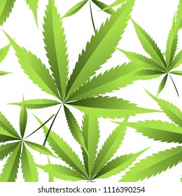 Marijuana and cannabis. Seamless vector pattern from green plant leaves.