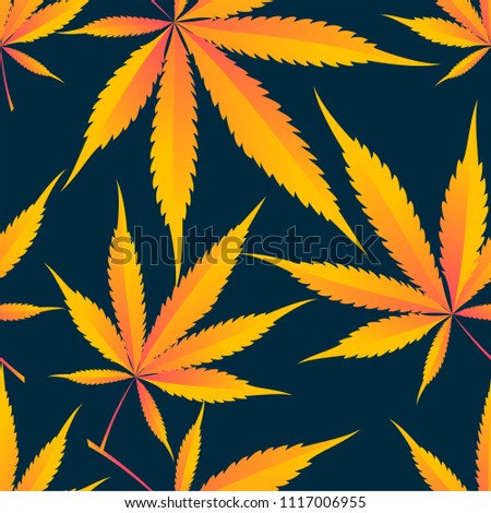 Marijuana and cannabis. Seamless vector pattern from green plant leaves.
