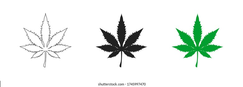 Marijuana cannabis set icon in flat style. Isolated vector illustration.