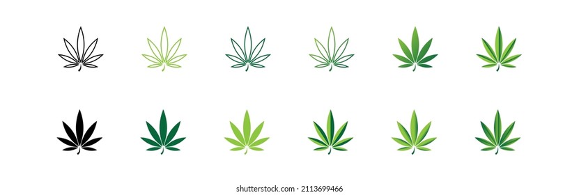 Marijuana Cannabis Set Icon. Leaf Weed Hemp Logo. Medicine Concept, Vector Isolated Illustration