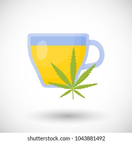 Marijuana or cannabis tea vector flat icon, flat design of medical cannabis or relaxation hemp tea object with round shadow isolated on the white background, vector illustration