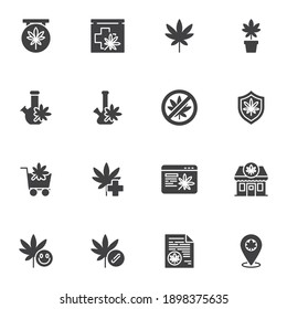 Marijuana, Cannabis Vector Icons Set, Modern Solid Symbol Collection, Filled Style Pictogram Pack. Signs, Logo Illustration. Set Includes Icons As Medical Marijuana Store, Online Cannabis Shop, Leaf