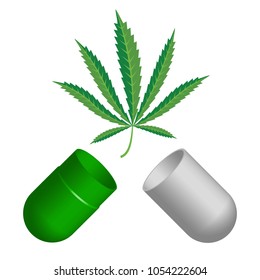 marijuana in capsule, cannabis in capsule concept 